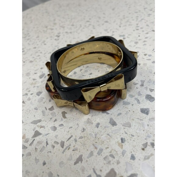 Vtg Y2K Ted Baker Tortoise Shell Black Bow Bangle Bracelet Coquette Whimsigoth - Picture 2 of 6